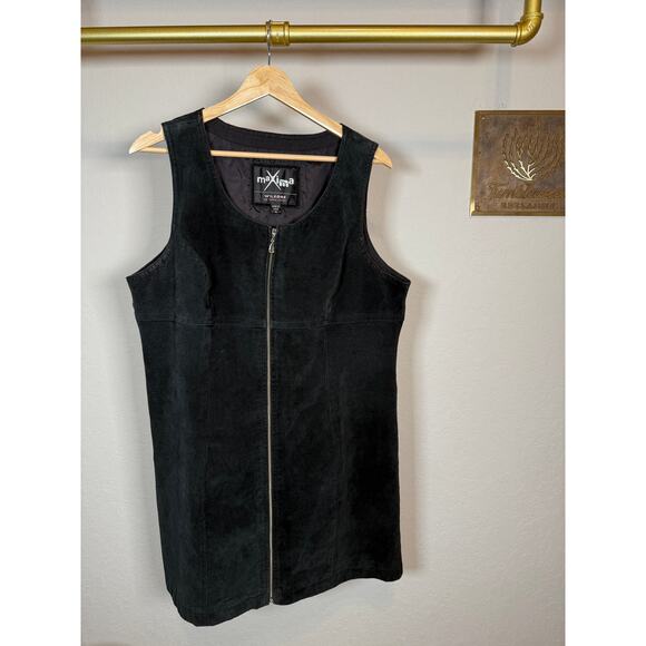 Women's Wilsons Maxima Black Leather Suede Zip Front Sleeveless Dress Size XL - Picture 3 of 9
